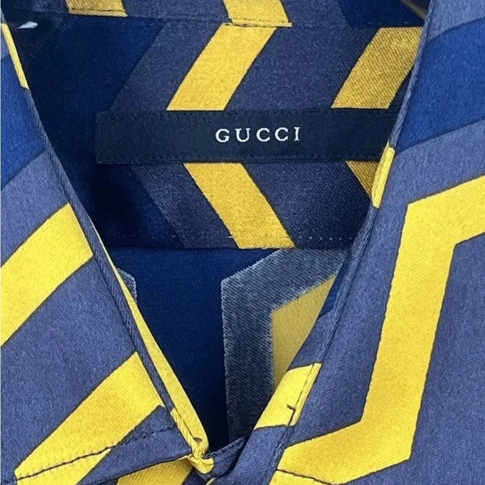 Gucci Yellow and Black Geometric satin Men's Shirt 40/15 1/2